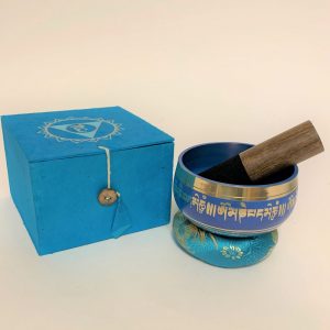 Blå Klangskål med underlägg och stav - OMPH och Lotus