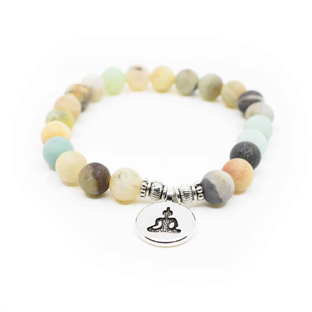 Elastisk Mala Armband Ädelseten Amazonit med Buddha