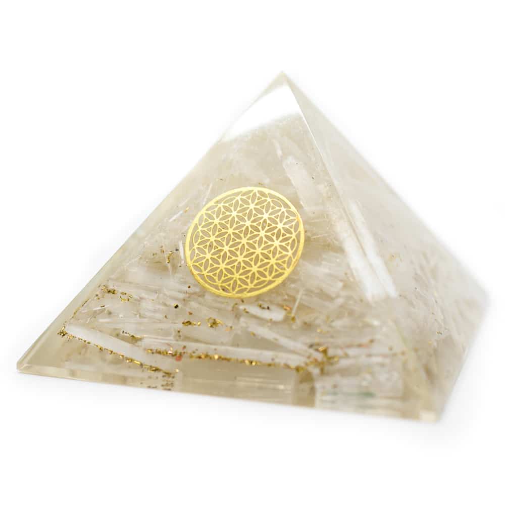 Orgonit Pyramid Selenit - Livets blomma - (70 mm)