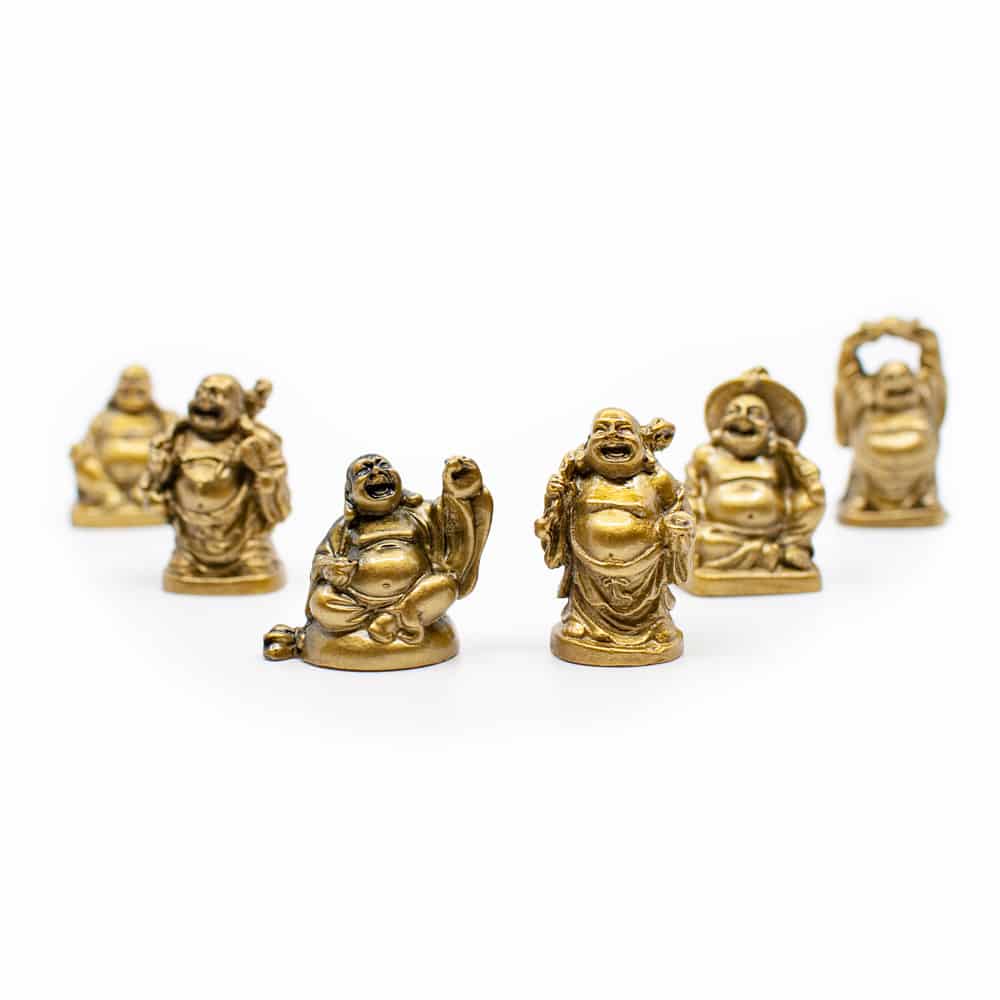 Glad Buddha Staty Polyresin Guldfärgad - Set av 6 - ca 5 cm