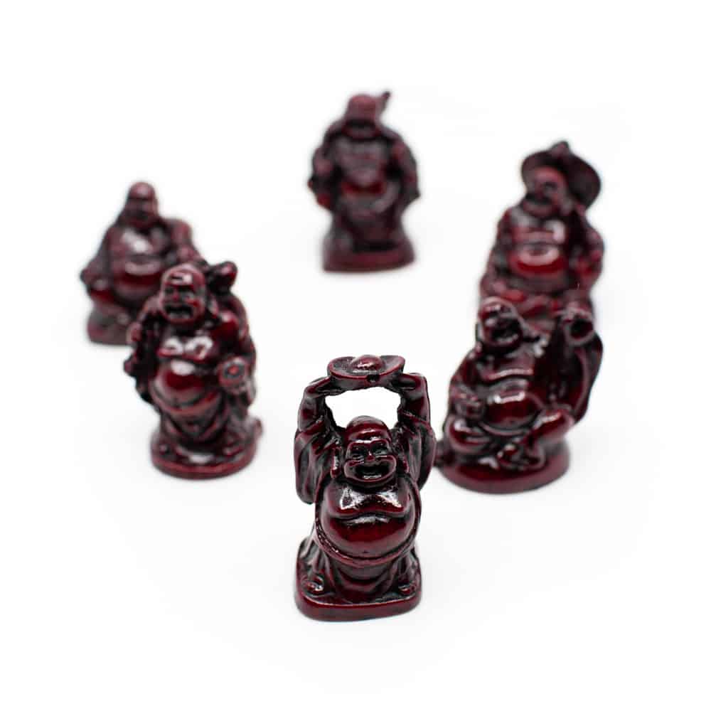 Glad Buddha Staty Mini Polyresin Röd - set av 6 - ca. 5 cm