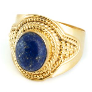 Ädelstensring Lapis Lazuli 925 Silver och Guld Förgylld "Feze" (storlek 17)