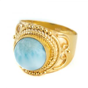 Ädelstensring Larimar 925 silver och Guld Förgylld "Jesahna" (storlek 17)