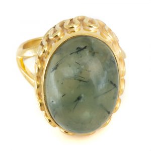 Ädelstensring Prehnite 925 silver och Guld Förgylld "Yenra" (storlek 17)