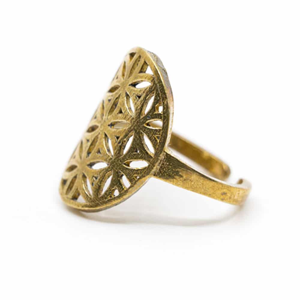 Justerbar Ring Livets Blomma Guld Färgad (20 mm)