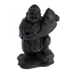 Shungite Staty Glad Buddha med helig fisk Pressad