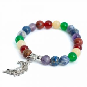 Ädelsten Armband 7 Chakra med Måne Charm - 8 mm