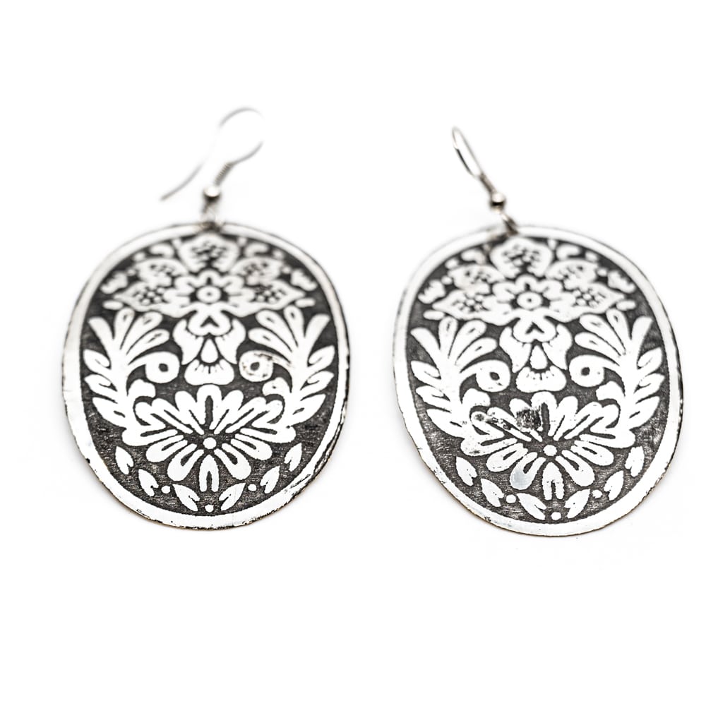 Bohemiska Örhängen med Blommigt Motiv Silver Färgad (60 mm)