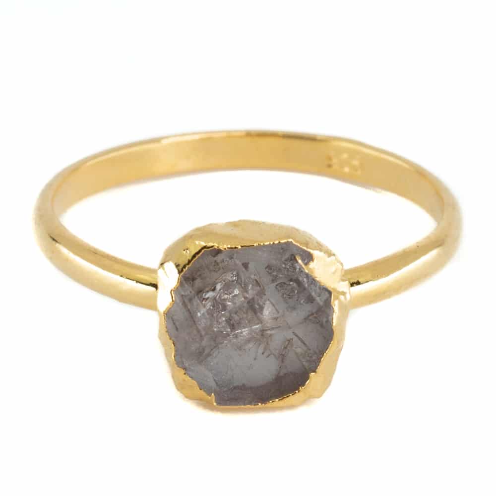 Månadsten Ring Rå Diamant April - 925 Silver Guld Färgad