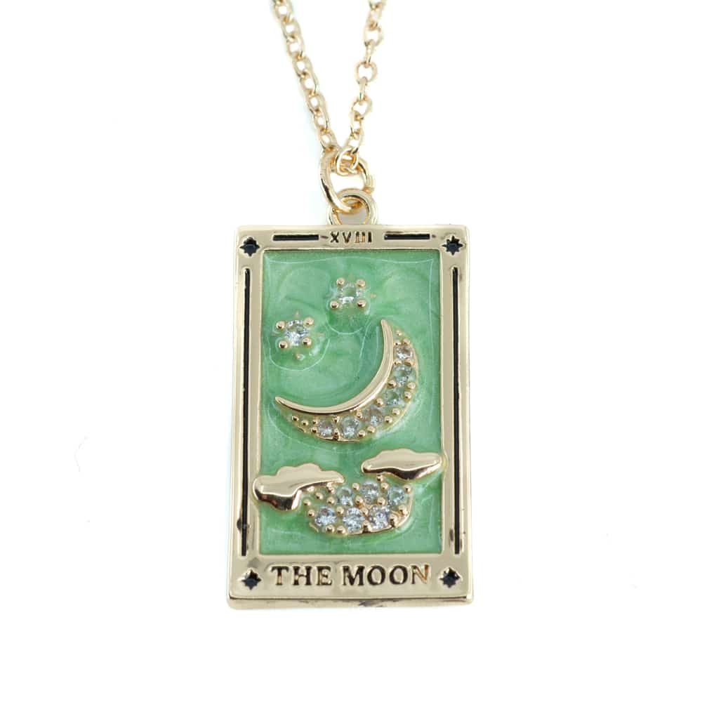 Stål Tarot Amulett  Guldfärgad/Grön  'Månen'