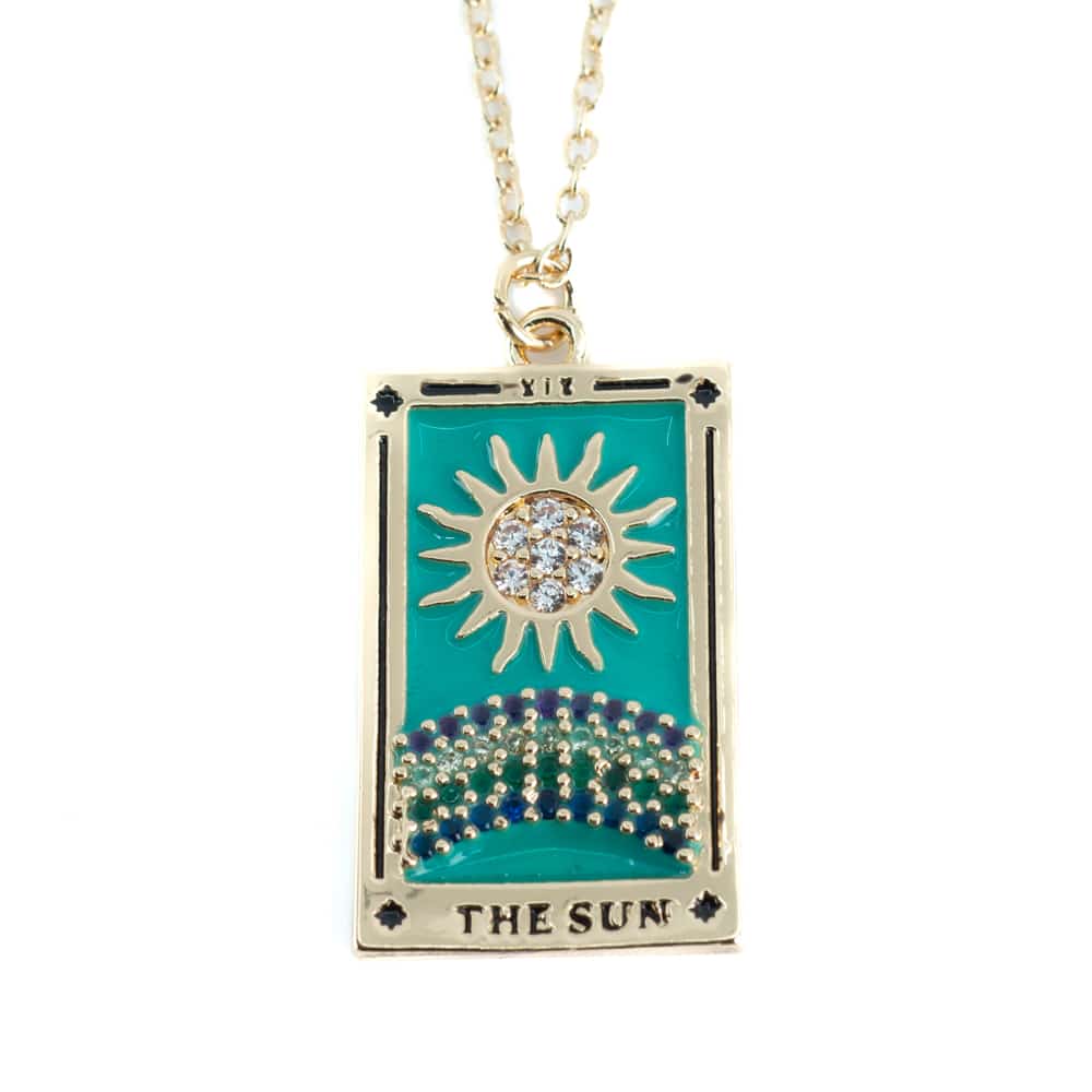 Stål Tarot Amulett guldfärgad/blå 'Solen'