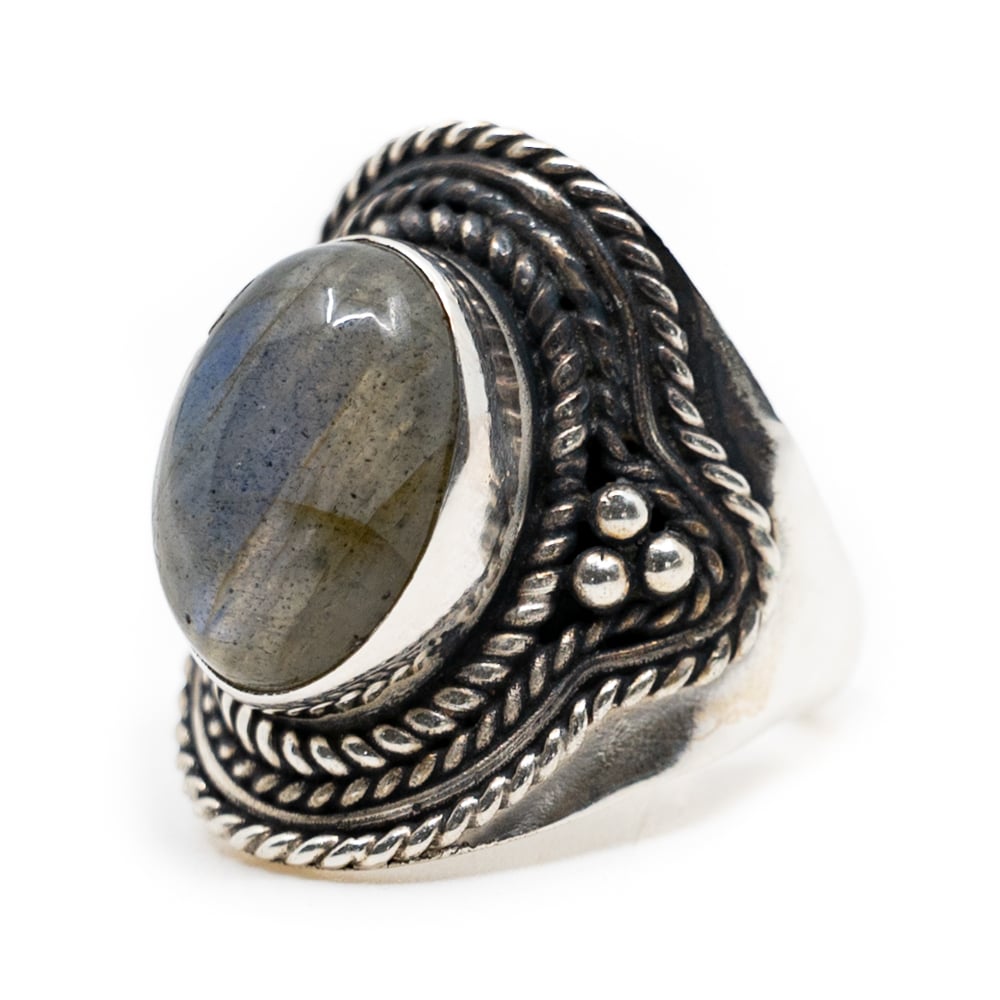 Ädelstensring Labradorit 925 silver "Omara" (storlek 17)