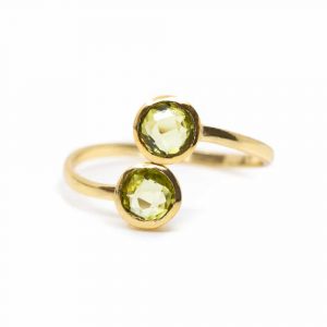 Månadsten Ring Peridot Augusti - 925 Silver Guld Förgylld  - Justerbar