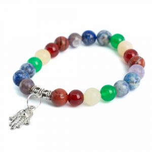 Ädelsten Armband 7 Chakra med Hamsa Hand - 8 mm