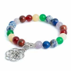 Ädelsten Armband 7 Chakra med Livets Blomma - 8 mm