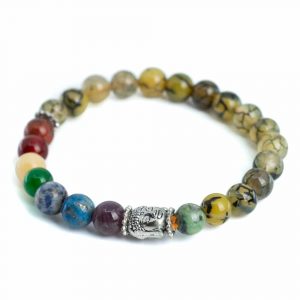 Ädelsten Armband 7 Chakra och Agat "Dragon Veins" med Buddha